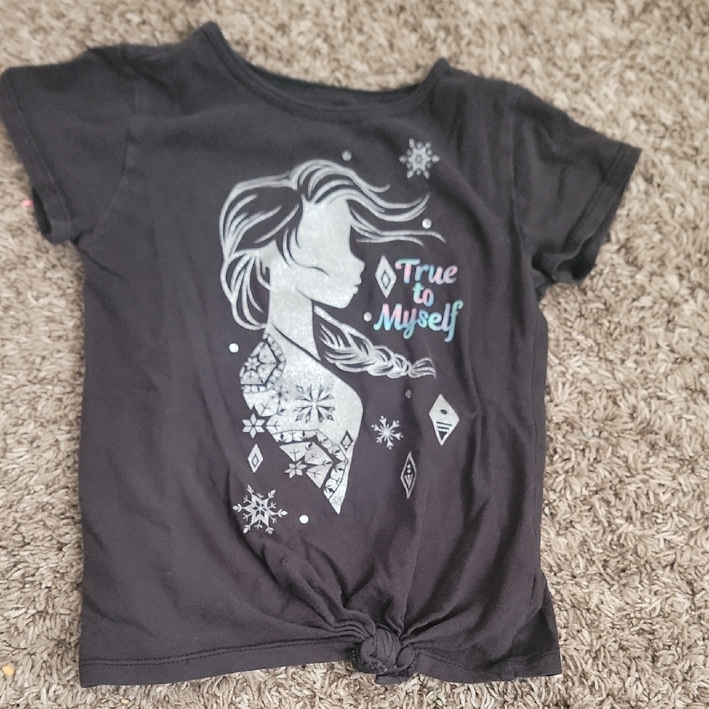 Disney Black Tee with Elsa and Snowflake Design